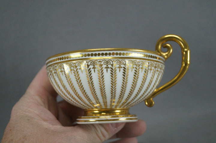 Authentic Sevres Gold Gilt Laurel Leaves Empire Form Tea Cup & Saucer Circa 1822