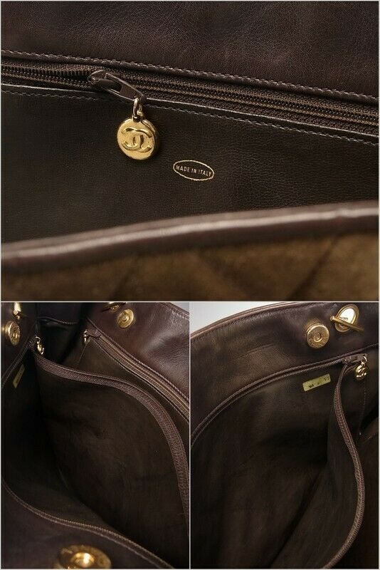 AUTH CHANEL Brown Gold Suede TOTE SHOULDER BAG