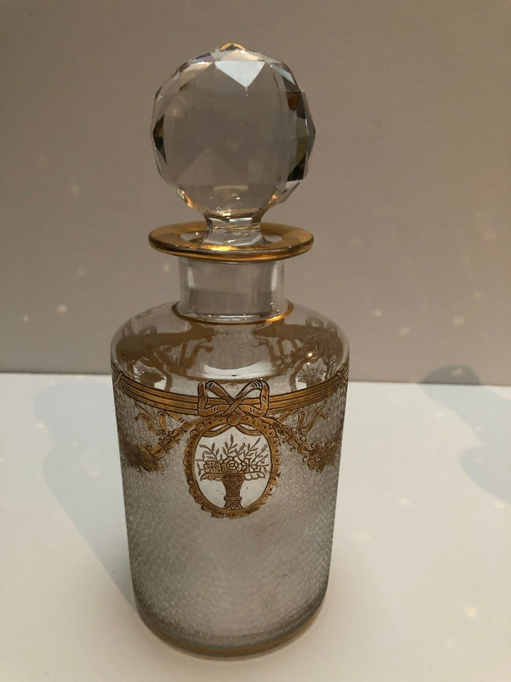 BACCARAT givré bouteilles de parfum avec des Or GUIRLANDES et FLEURS- afficher le titre d'origine
