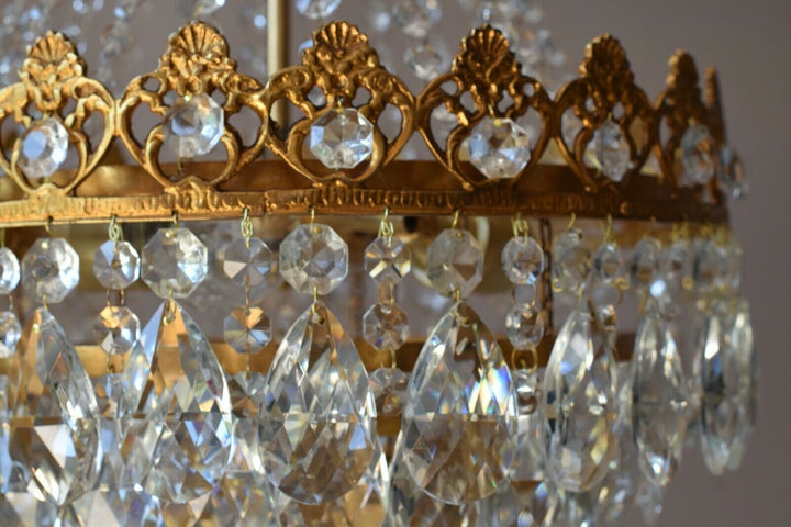 Empire Vintage Crystal Chandelier, Antique Glass Lighting, French Lighting lamp