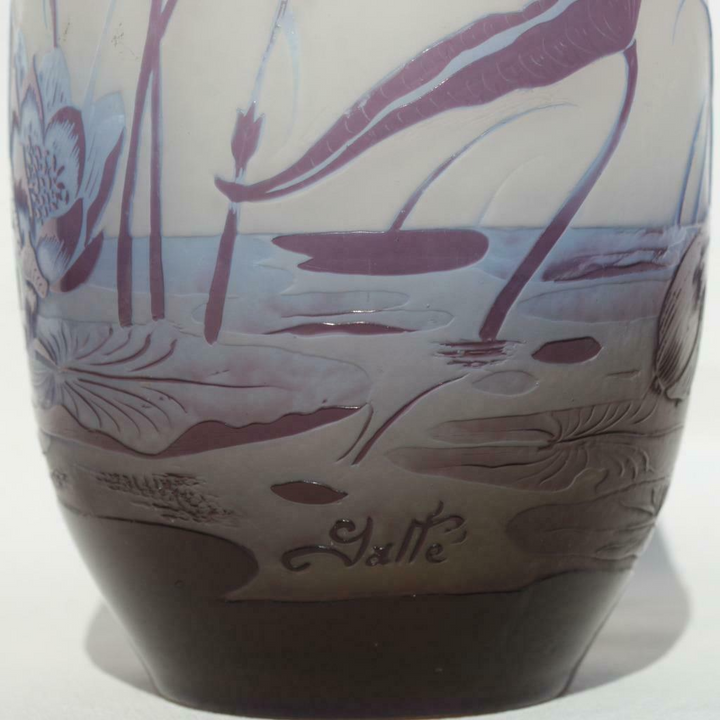 エミールガレ　フランス製　アンティーク　池　草　水　スイレン　蓮の花　ガラス花瓶