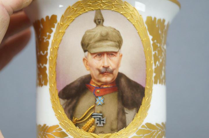 KPM Berlin Hand Painted WWI Wilhelm II Portrait & Gold Leaf Empire Form Cup