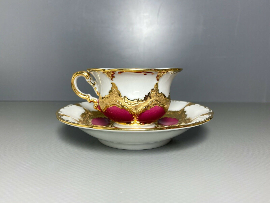 MEISSEN MOKKA GEDECK 2-TLG TASSE UT B-FORM WEINROT ROT BORDEAUX VIEL GOLD Nr.4