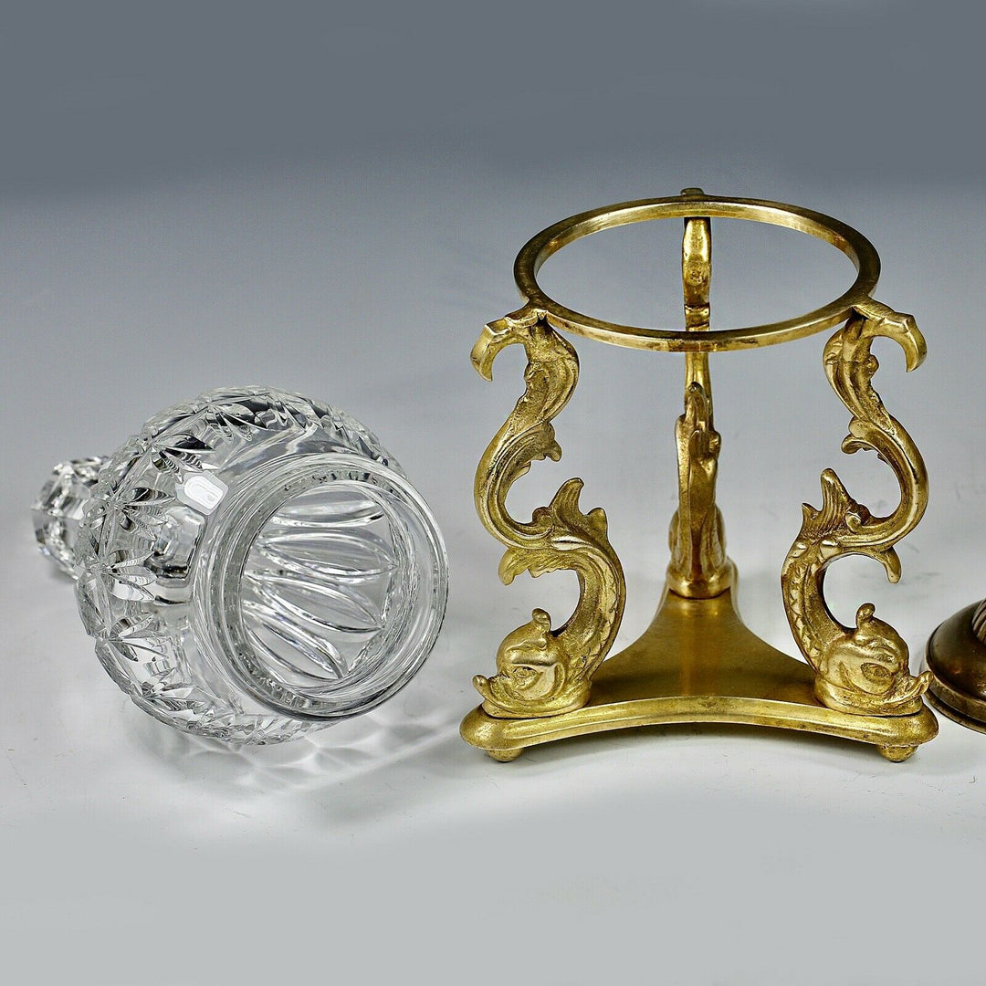 Antique French Baccarat clear crystal Urn Vase on gilt bronze Dolphins base