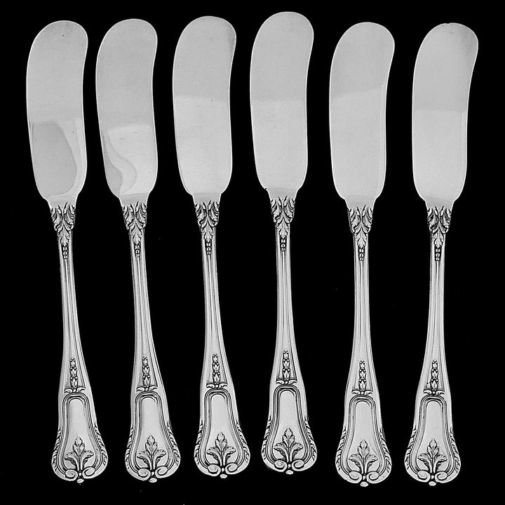 Tetard Rare French Sterling Silver Crystal Caviar Cups with Spreaders 12 Pc