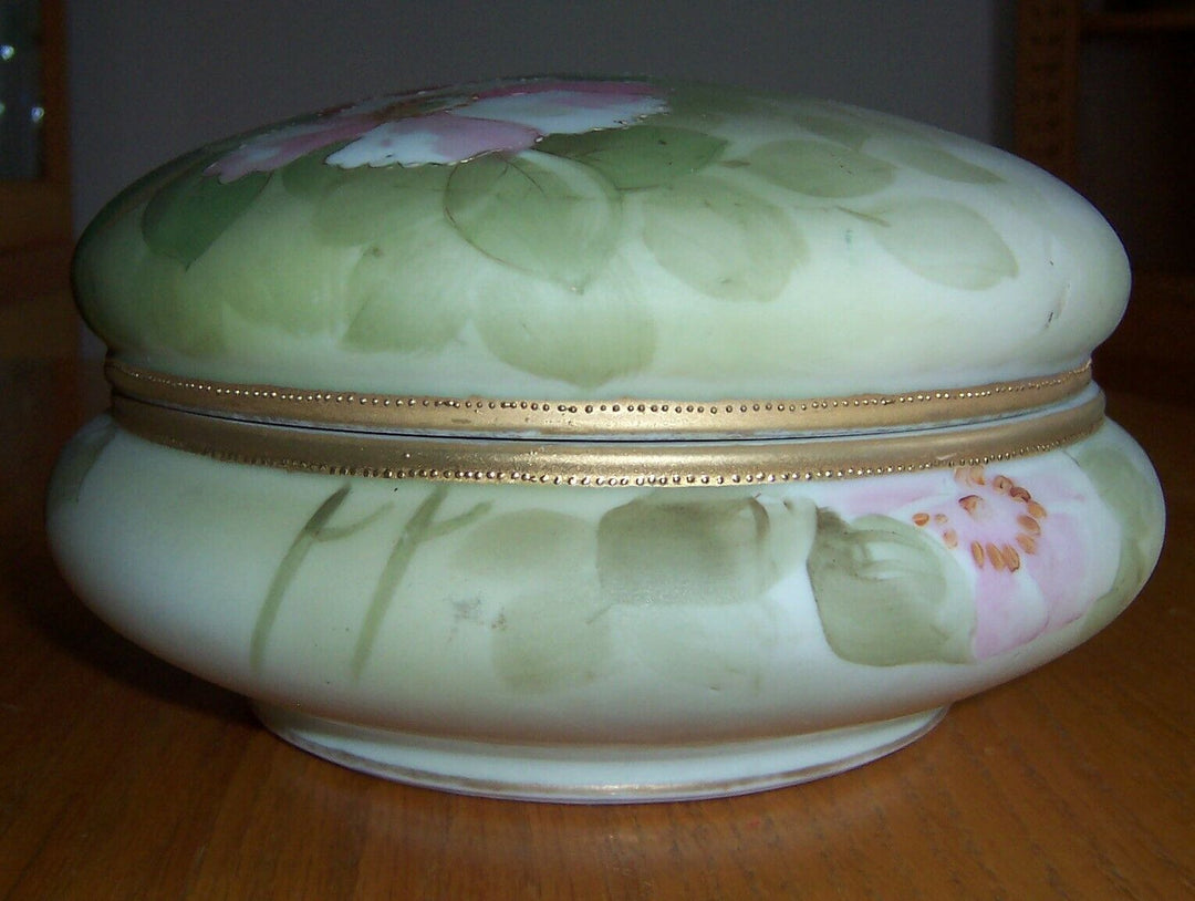 Morimura Handpainted Nippon Japan Large Floral and Gilt Covered Jar Dish Box