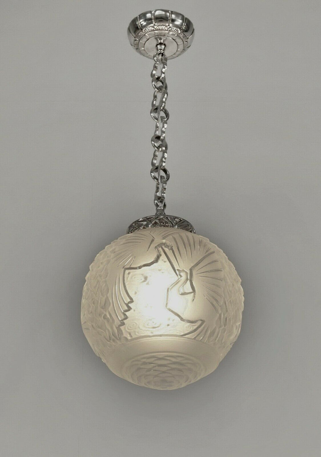 MULLER FRERES : FRENCH ART DECO PENDANT CHANDELIER 1930 peacock lustre