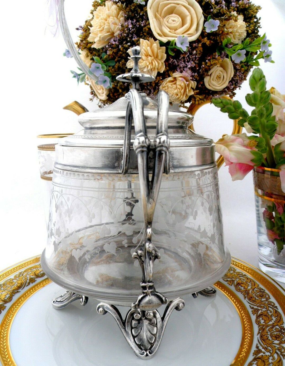 Antique French Sterling Silver Fabulous Candy Box with Glass