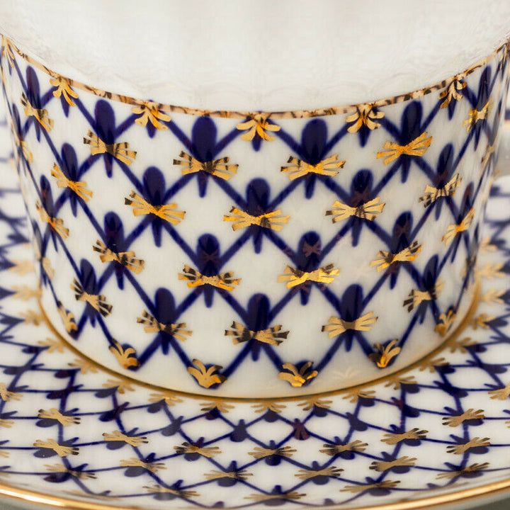 Wave Cobalt Net Coffee Cup & Saucer Imperial Porcelain Lomonosov Bone China