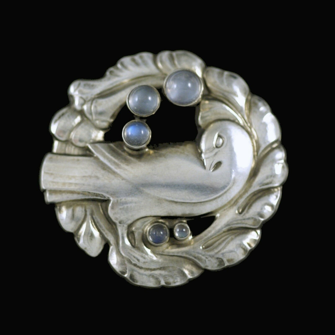 Georg Jensen. Sterling Silver Dove Brooch with Moonstones #123