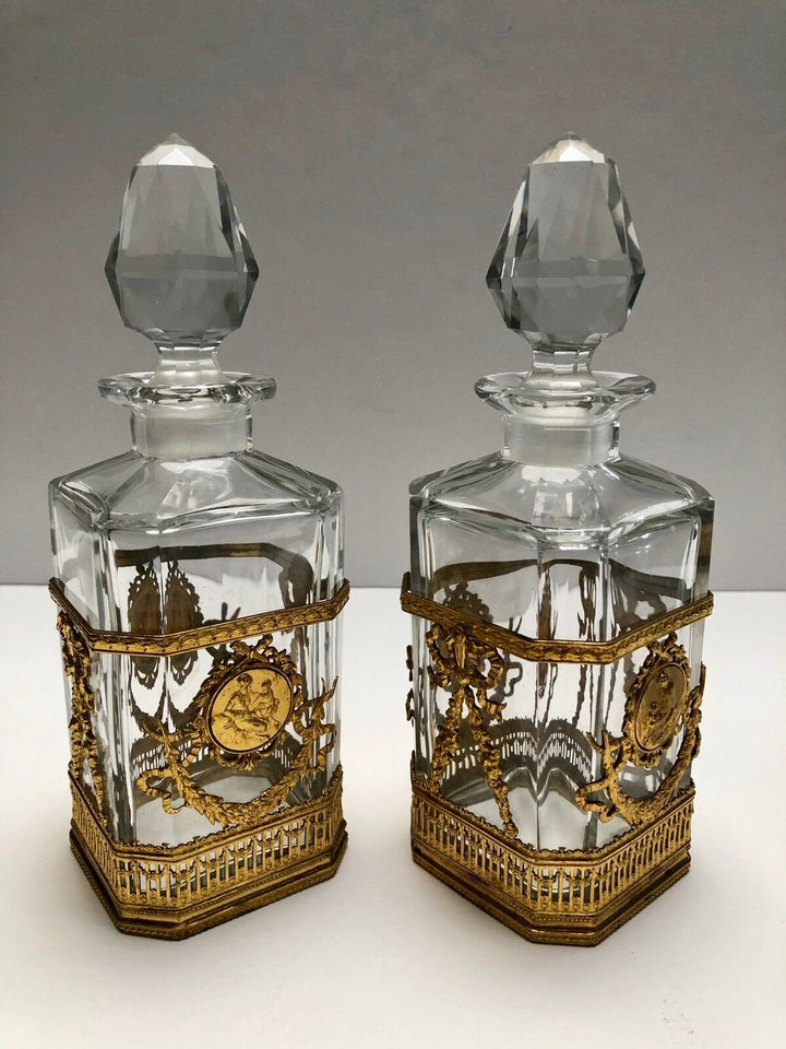 Magnifique BACCARAT CRISTAL ET DORE BRONZE bouteilles de parfum Paire- afficher le titre d'origine