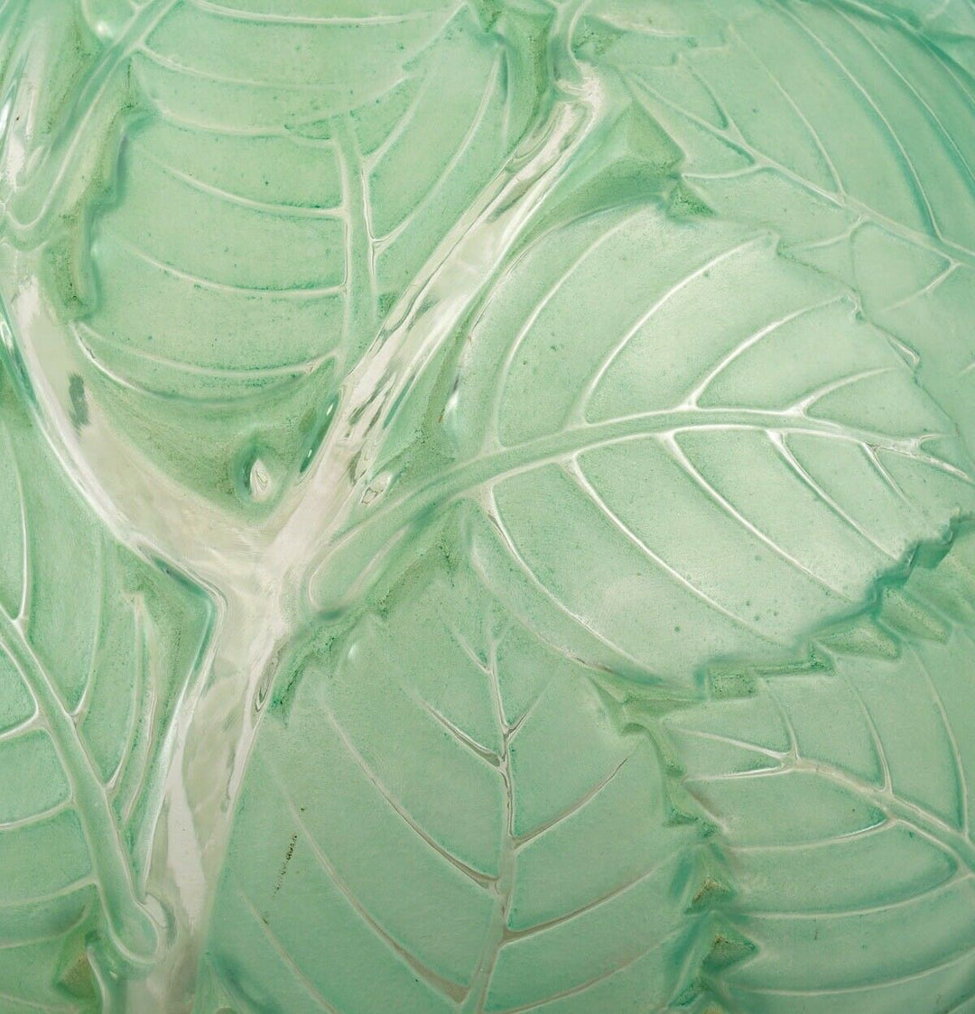 Vase Milan Verre Patine Vert René Lalique R.Lalique Green Stained Glass Leaves