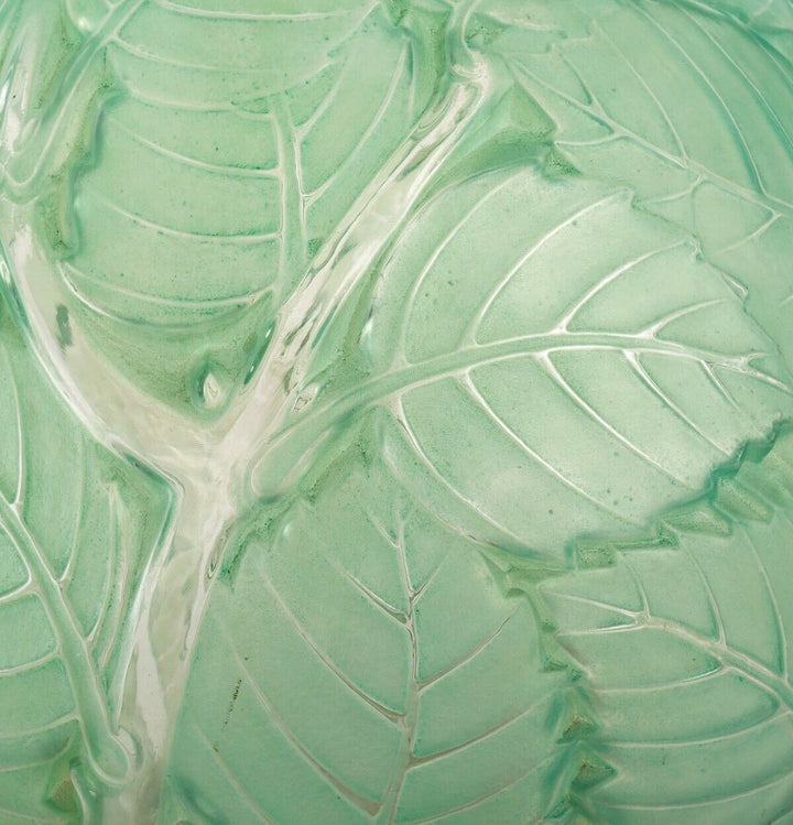 Vase Milan Verre Patine Vert René Lalique R.Lalique Green Stained Glass Leaves