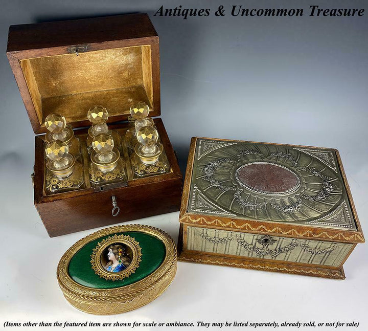 Antique French Kiln-fired Enamel Portrait Jewelry Box, Casket, 4 5/8" Dore Bronz