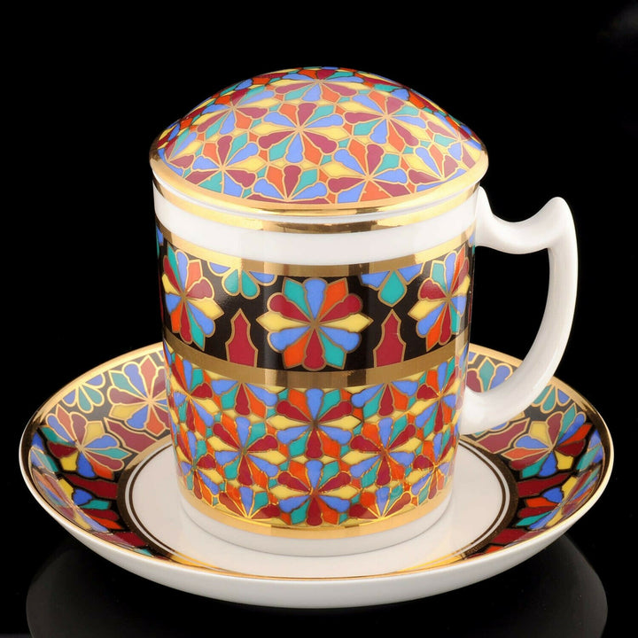 インペリアルポーセリン　蓋つきマグカップ＆ソーサーセット　ゴシック "GOTHIC" #1　ロモノーソフ