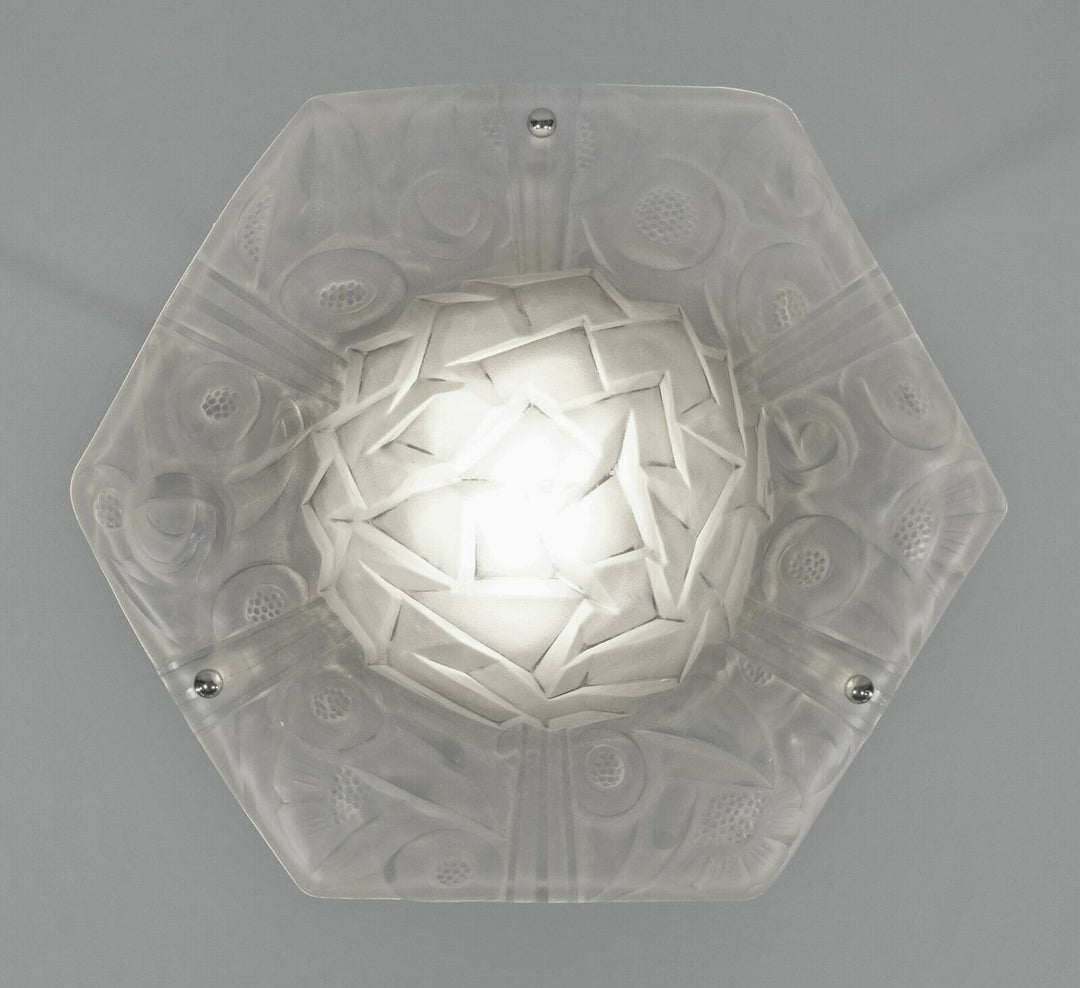 DEGUE : FRENCH 1930 ART DECO CHANDELIER PENDANT WITH BOWL .... lamp muller era