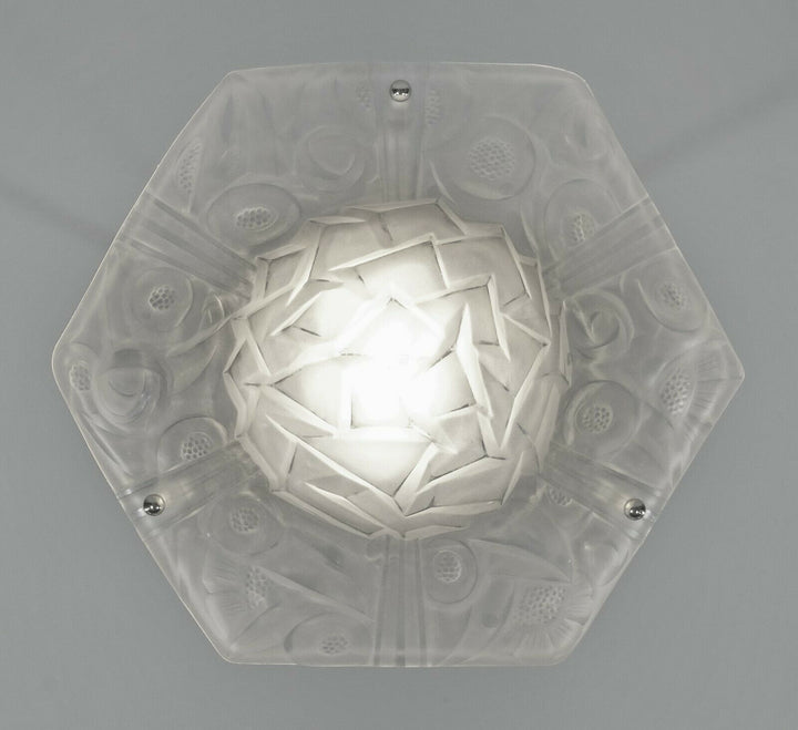 DEGUE : FRENCH 1930 ART DECO CHANDELIER PENDANT WITH BOWL .... lamp muller era
