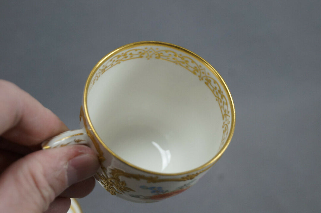 KPM Berlin Neuzierat Hand Painted Floral & Raised Gold Demitasse Cup & Saucer E