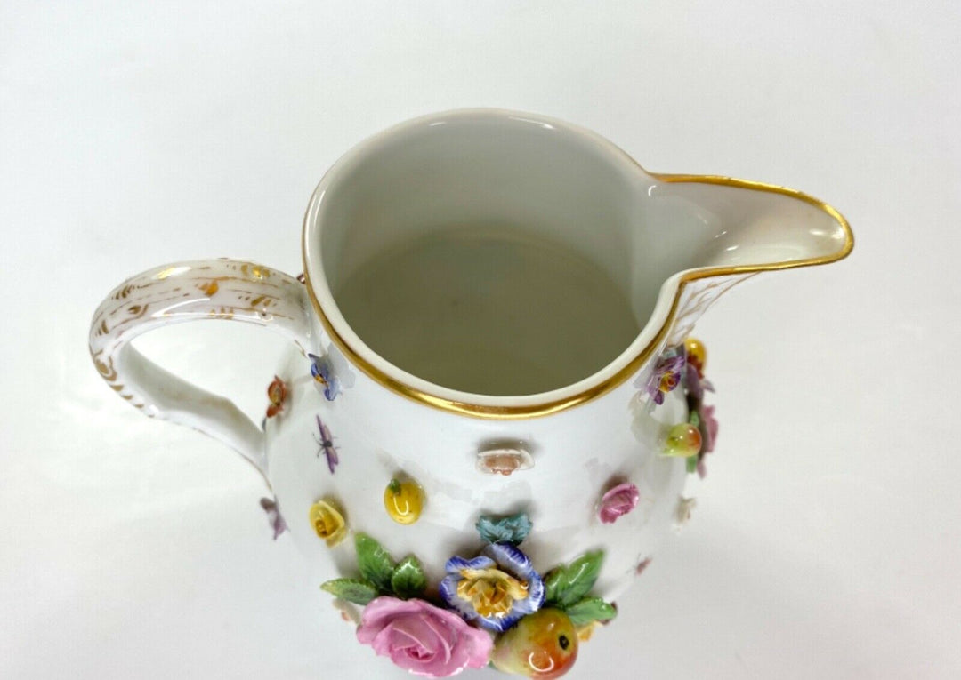 Meissen porcelain water jug. Flower & Fruit encrusted, c. 1870.