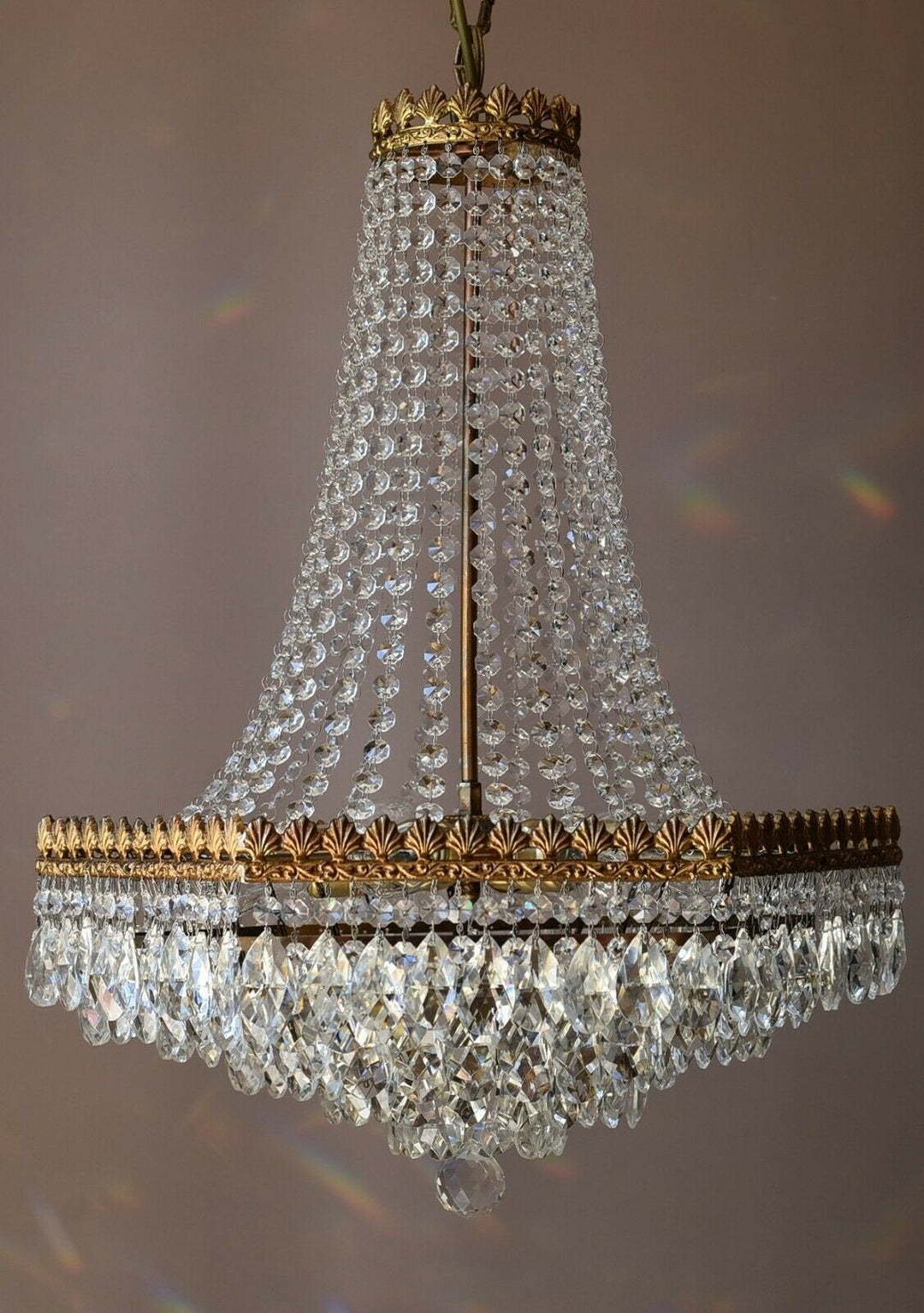 Rare Vintage Lighting French Empire Crystal Chandelier Antique Old Lamp Pendant