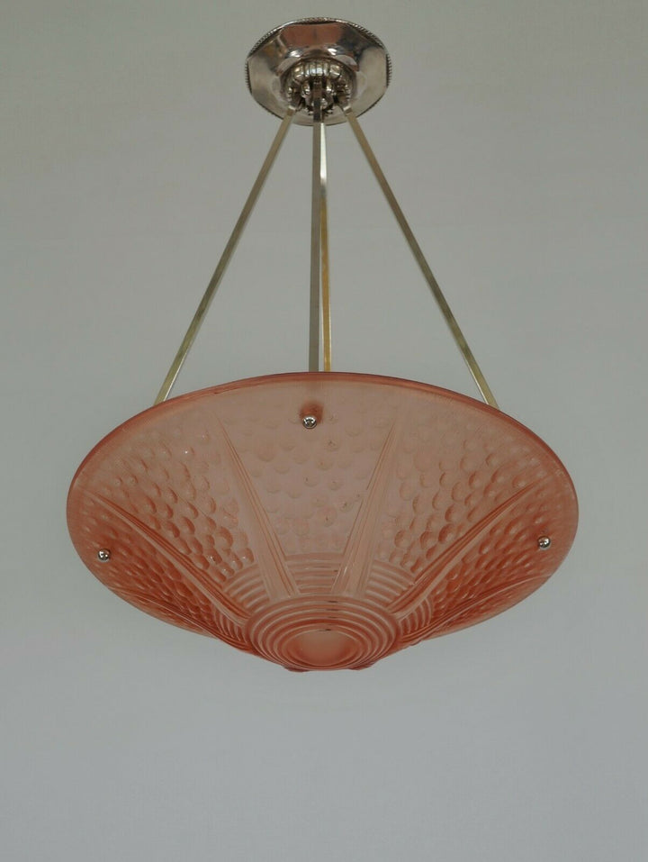 MULLER FRERES & A.BLOCH : large FRENCH 1930 ART DECO PENDANT CHANDELIER . France