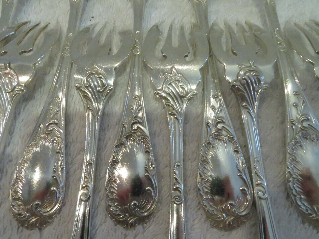 1900 french silver (minerve 950) 10 fish forks E Puiforcat french rococo st