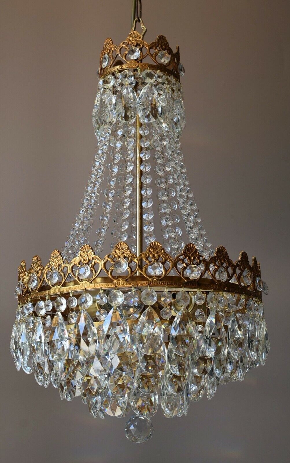 Empire Vintage Crystal Chandelier, Antique Glass Lighting, French Lighting lamp