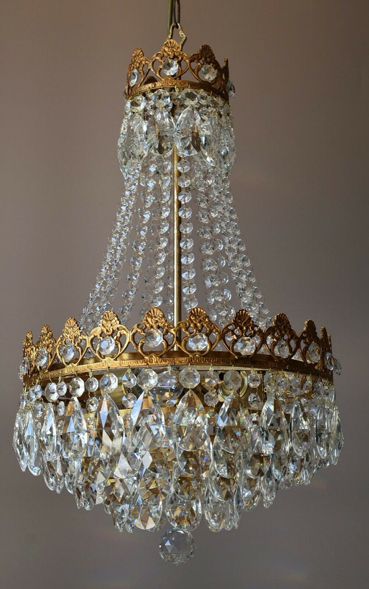 Empire Vintage Crystal Chandelier, Antique Glass Lighting, French Lighting lamp