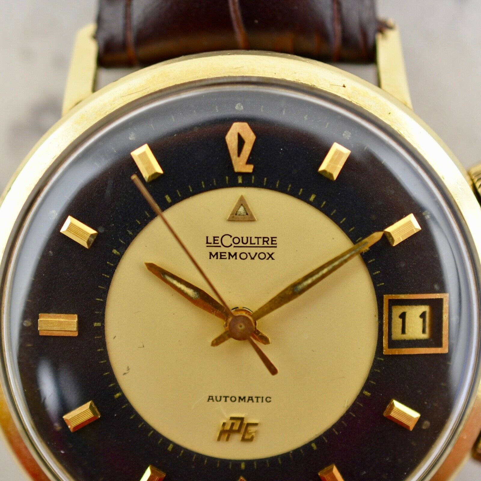 【LECOULTRE】ルクルト メモボックス ヴィンテージ cal.814 ステンレススチール×レザー×10k GOLD FILLED ゴールド 手巻き メンズ シルバー文字盤 腕時計