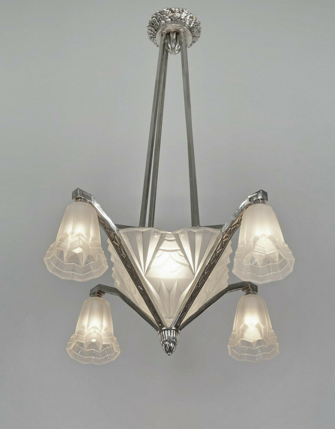 DEGUE: signed FRENCH 1930 ART DECO CHANDELIER ... bronze lustre lamp muller era