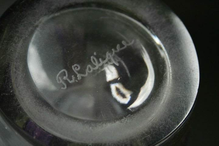 RENE LALIQUE " SIX FIGURINES " GLASS VASE WITH PURPLE PATINA