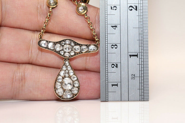アンティーク ヴィクトリアン 18K 涙のモチーフ ナチュラルダイヤモンドのネックレス