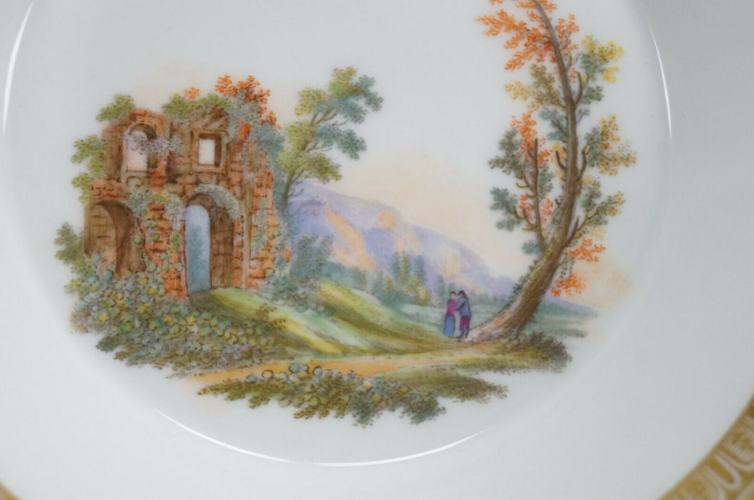 KPM Berlin Hand Painted People & Ruins Scene & Gold Tea Cup & Saucer C 1780-1800
