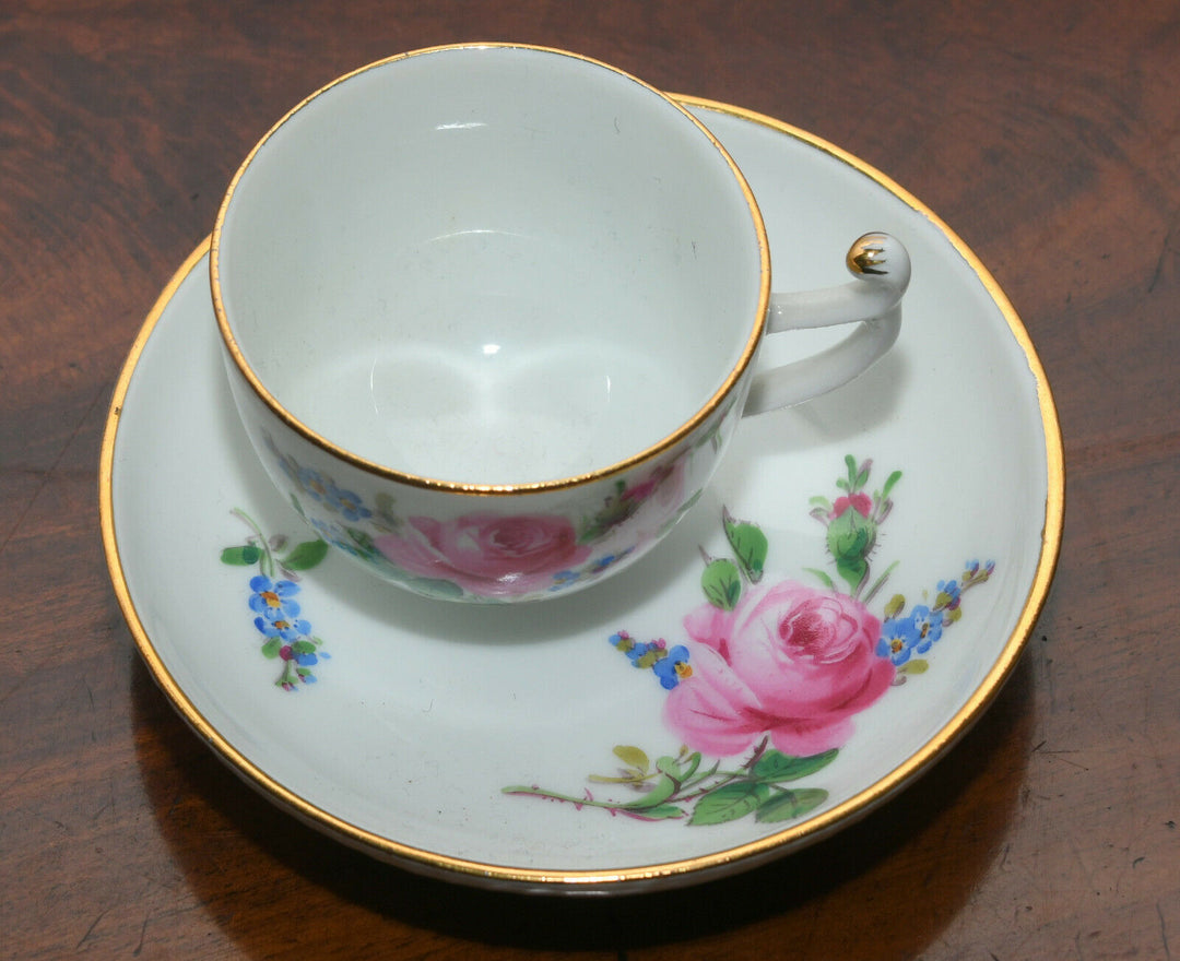 マイセン(Meissen)　モカカップ＆ソーサー　ピンクローズ　勿忘草　クナウフ期