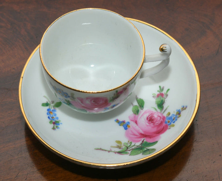 マイセン(Meissen)　モカカップ＆ソーサー　ピンクローズ　勿忘草　クナウフ期