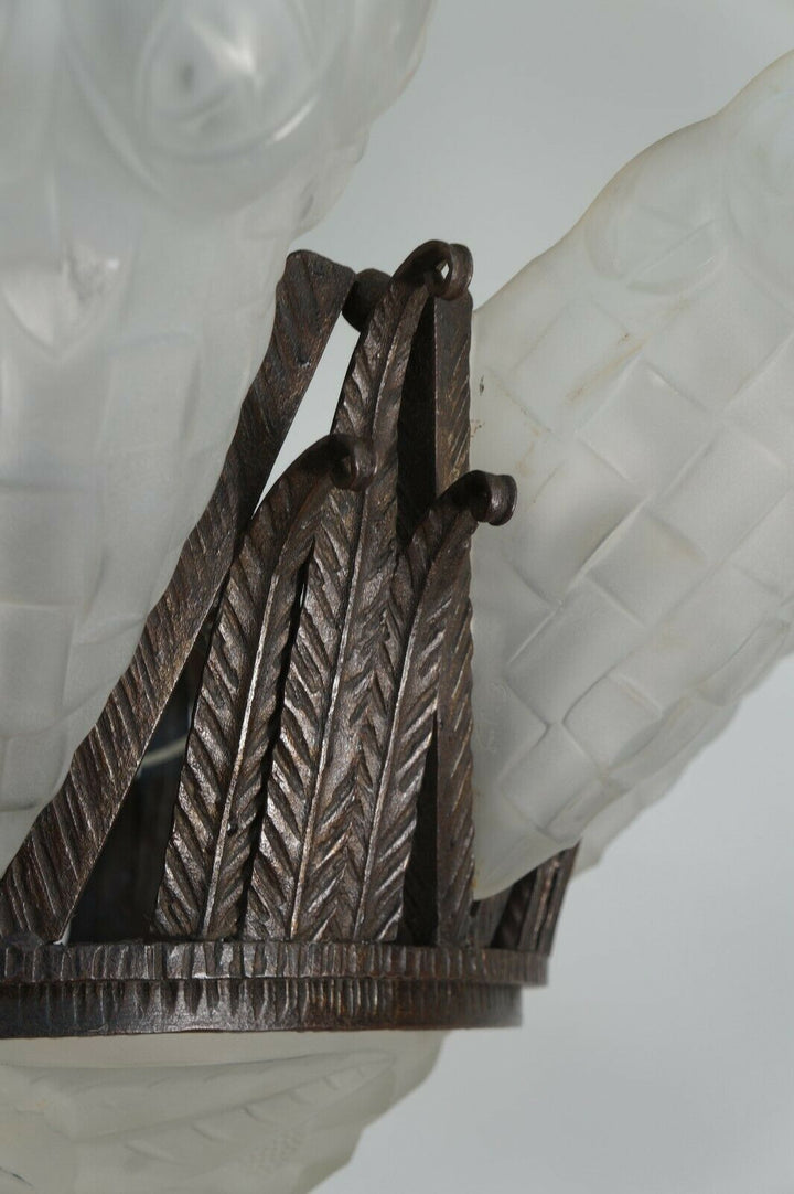 DEGUÉ : VERY LARGE 1930 FRENCH ART DECO CHANDELIER ... wrought iron muller era