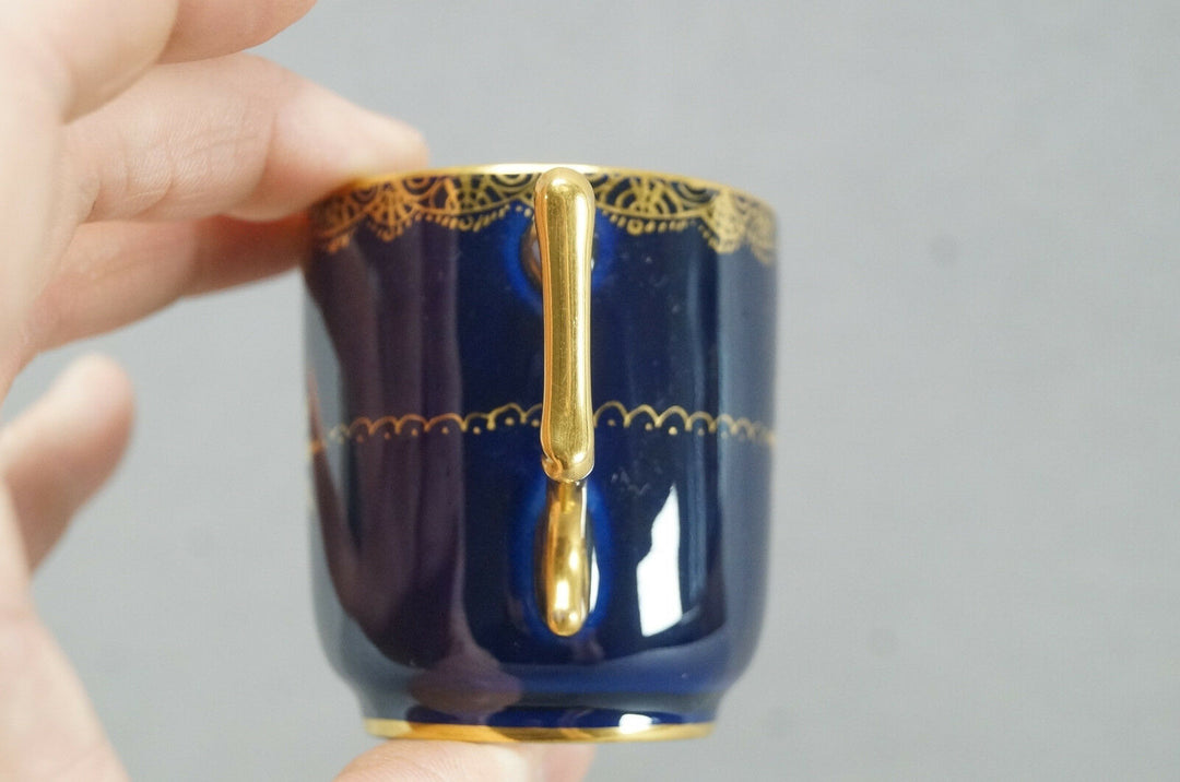 Richard Klemm Dresden Hand Painted Courting Couple Cobalt & Gold Demitasse Cup A