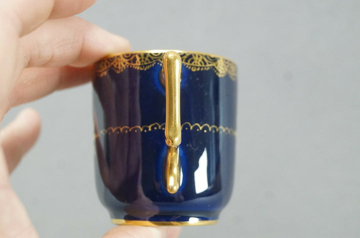 Richard Klemm Dresden Hand Painted Courting Couple Cobalt & Gold Demitasse Cup A