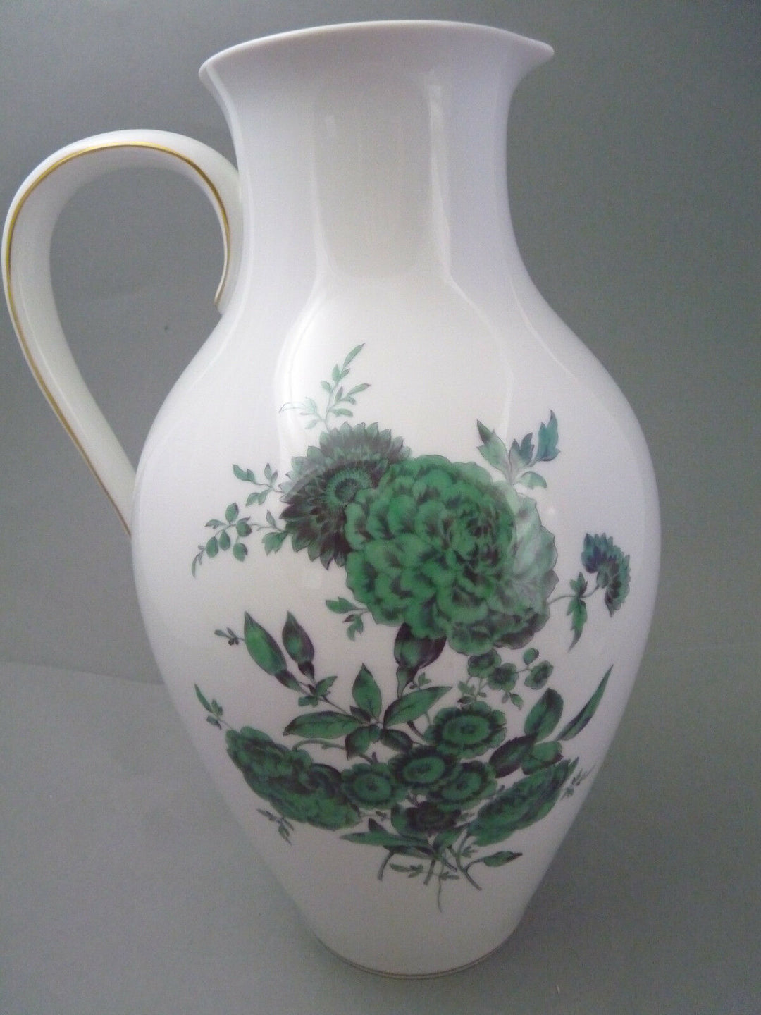 großer Krug + 6 Becher Meissen Blumenbukett grün Wein Saft Wasser Trinkset 7 tlg
