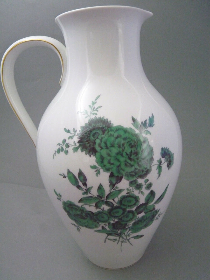 großer Krug + 6 Becher Meissen Blumenbukett grün Wein Saft Wasser Trinkset 7 tlg