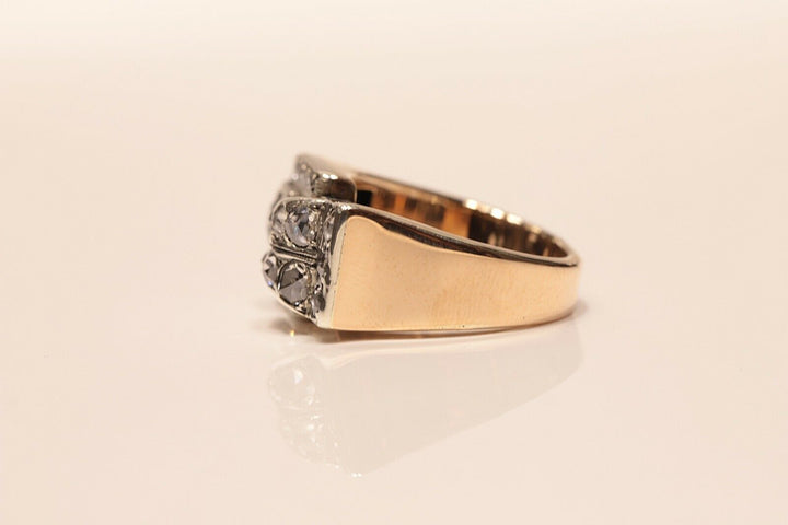 アンティーク 14K ナチュラルダイヤモンドとローズカットダイヤモンドのナイトスタイルリング