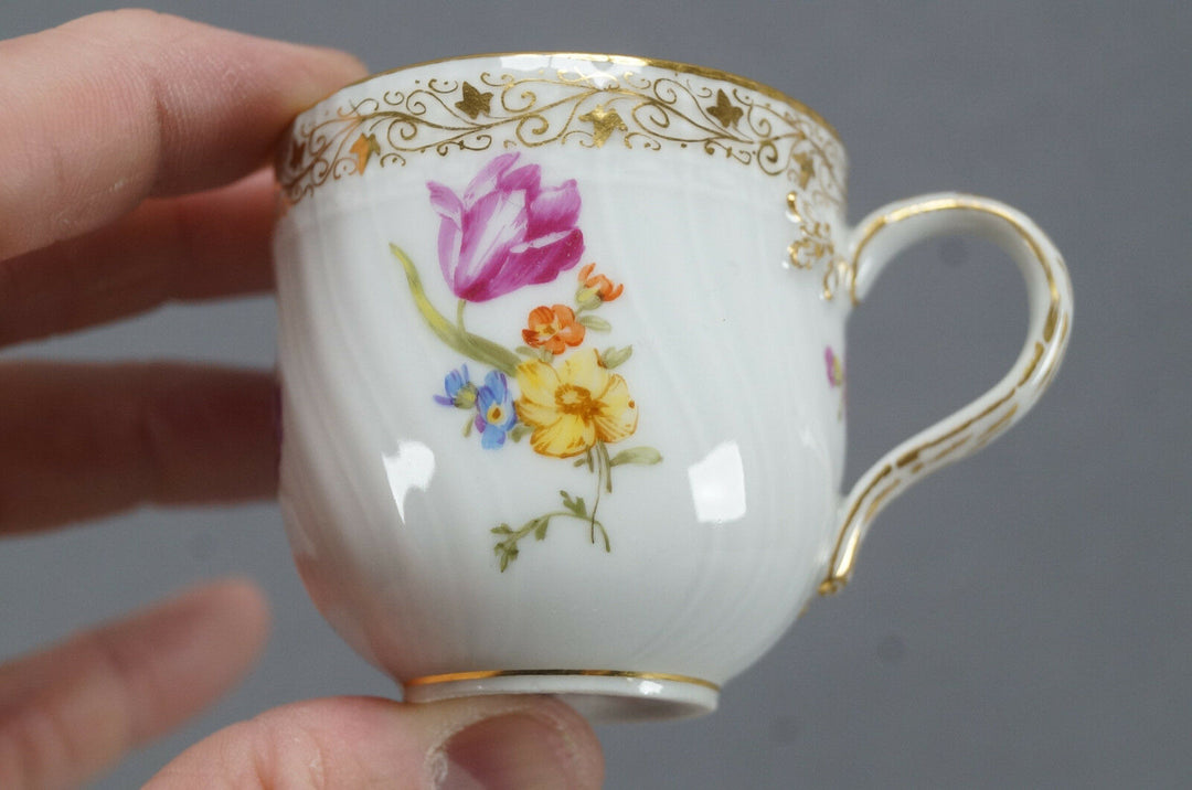 KPM Berlin Hand Painted Floral & Gold Demitasse Cup & Saucer Circa 1870 - 1945