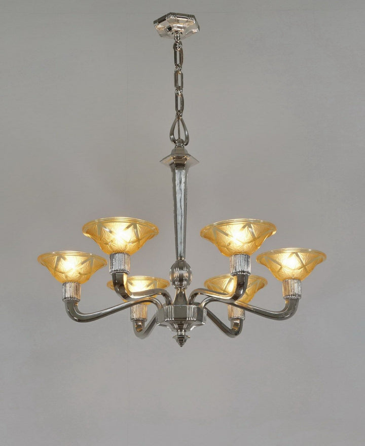 HANOTS : FRENCH 1930 ART DECO CHANDELIER .......... lustre lamp lampe muller era