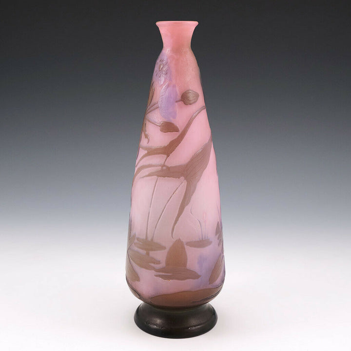A Rare Galle Three Colour Aquatic Landscape Vase c1910