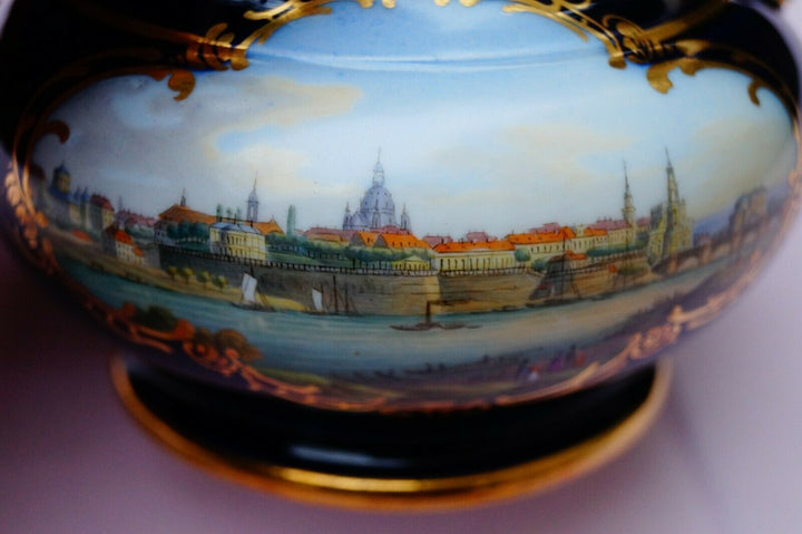 Meissen handpainted antique blue cobalt pot Dresden