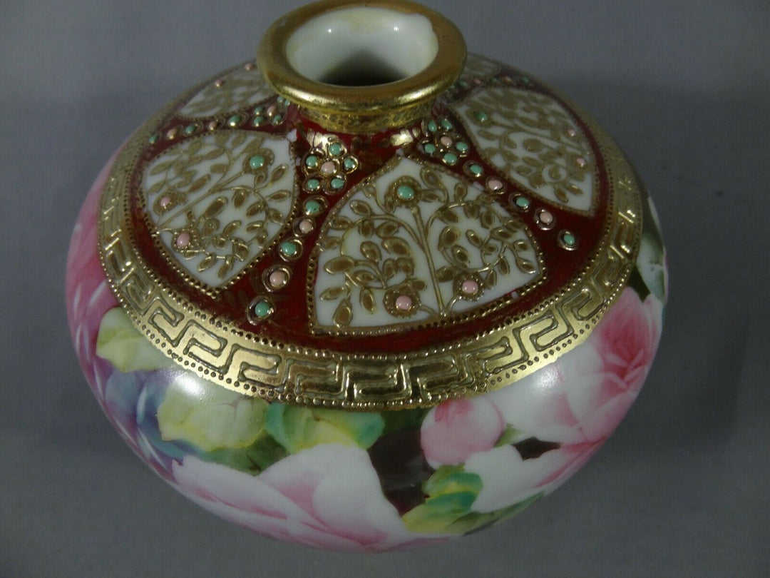 オールドノリタケ　ピンクローズが描かれた花瓶