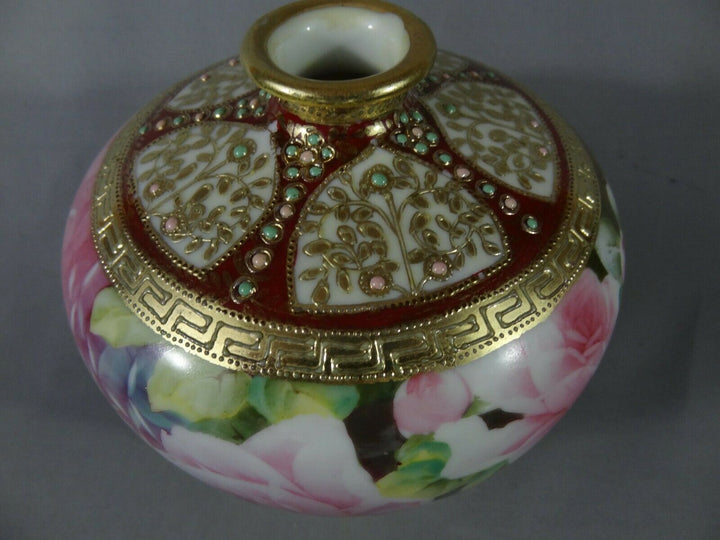 オールドノリタケ　ピンクローズが描かれた花瓶