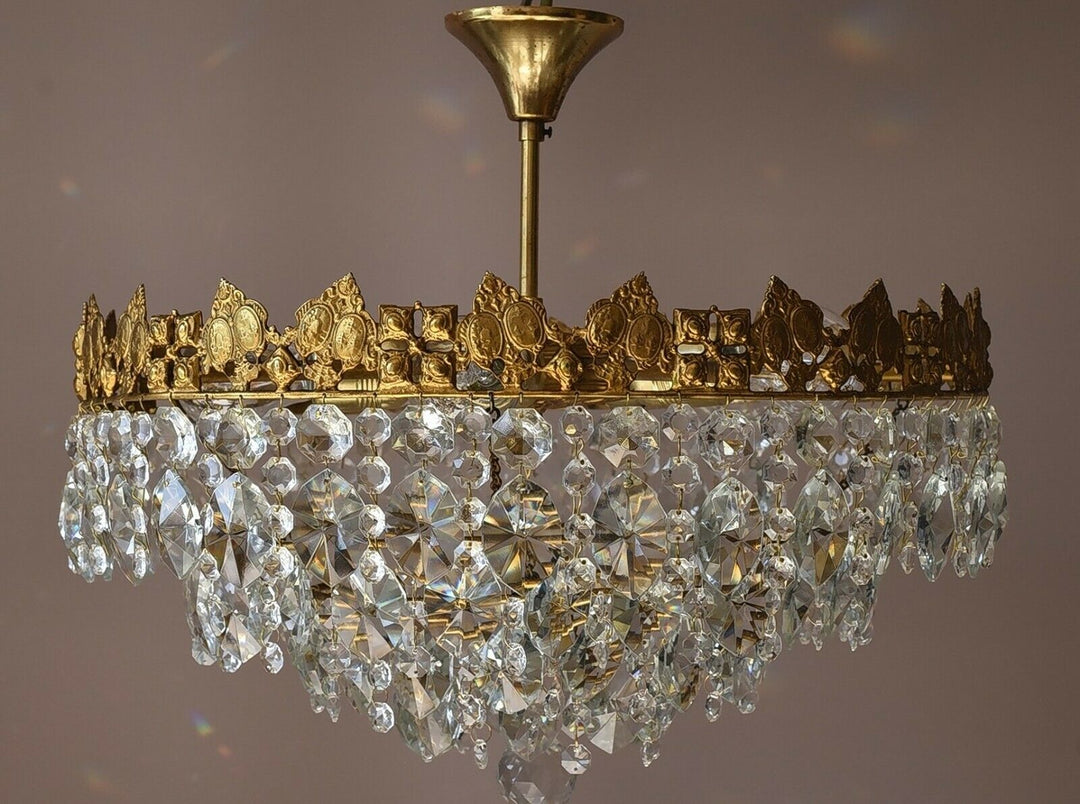 Low Ceiling / Flush Crystal Chandelier, Antique Hanging lighting Vintage Pendant