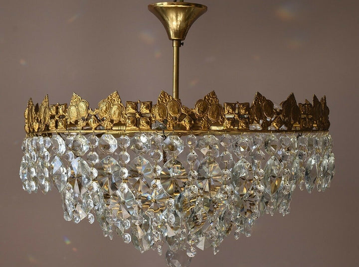 Low Ceiling / Flush Crystal Chandelier, Antique Hanging lighting Vintage Pendant