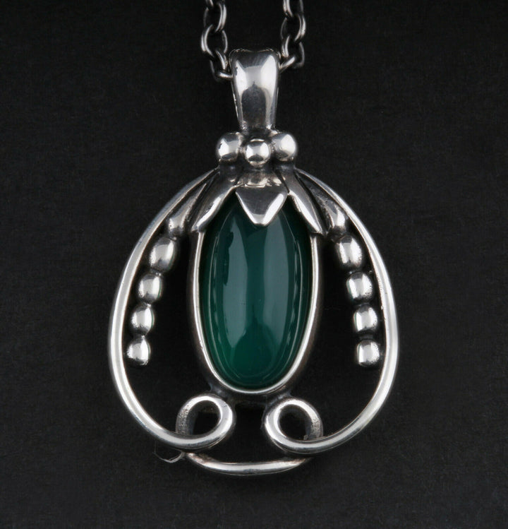 GEORG JENSEN Sterling Pendant Of The Year 1990, Silver, Green Agate. 3412190.